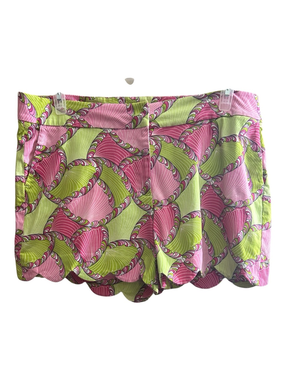 Women’s Scallop Hem Printed Shorts in Pink & Lime